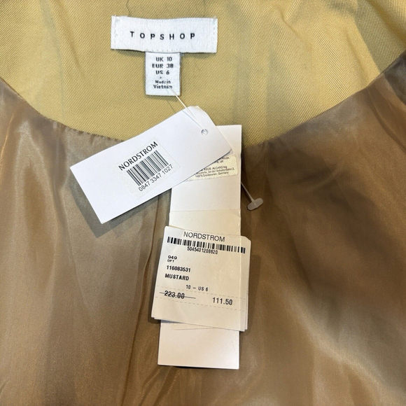 NWT Topshop Trench Coat Double Breasted Belted Sand Mustard Sz. 10 - Picture 10 of 13
